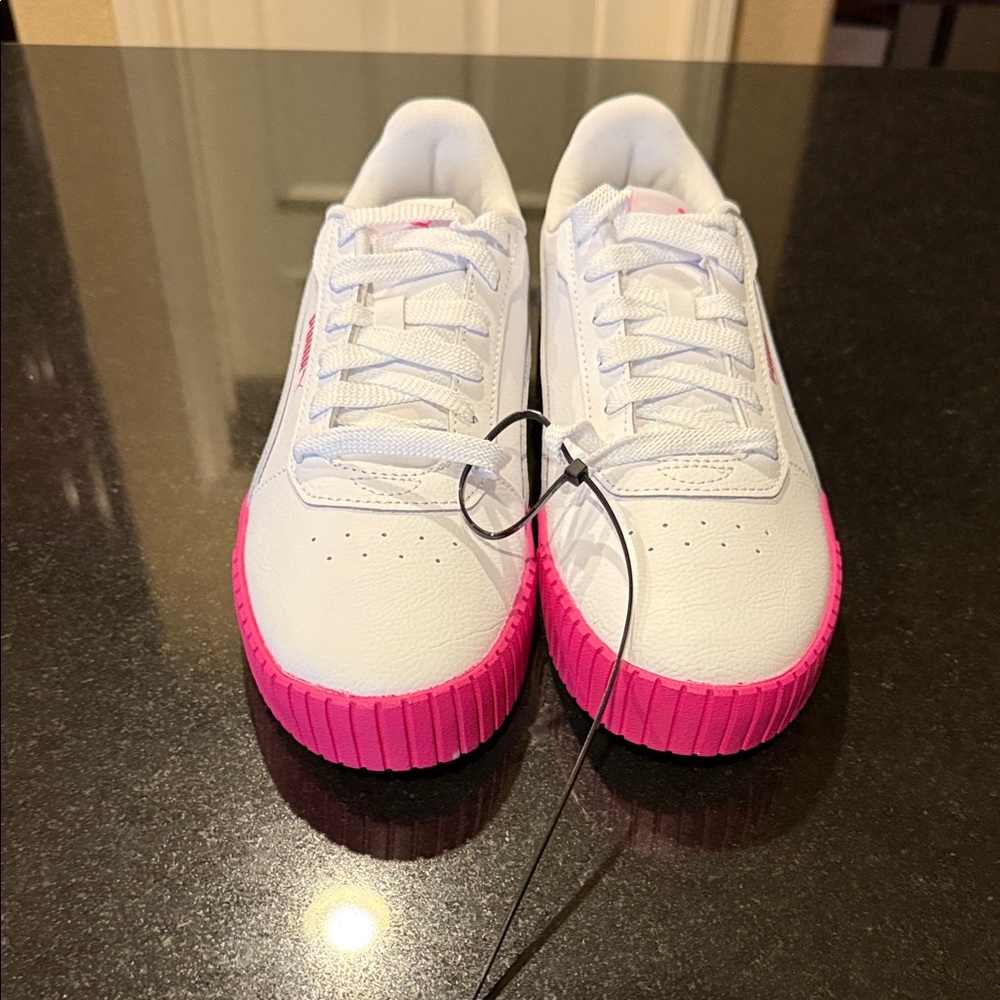 Puma White Sneakers with Pink and Blue Gradient